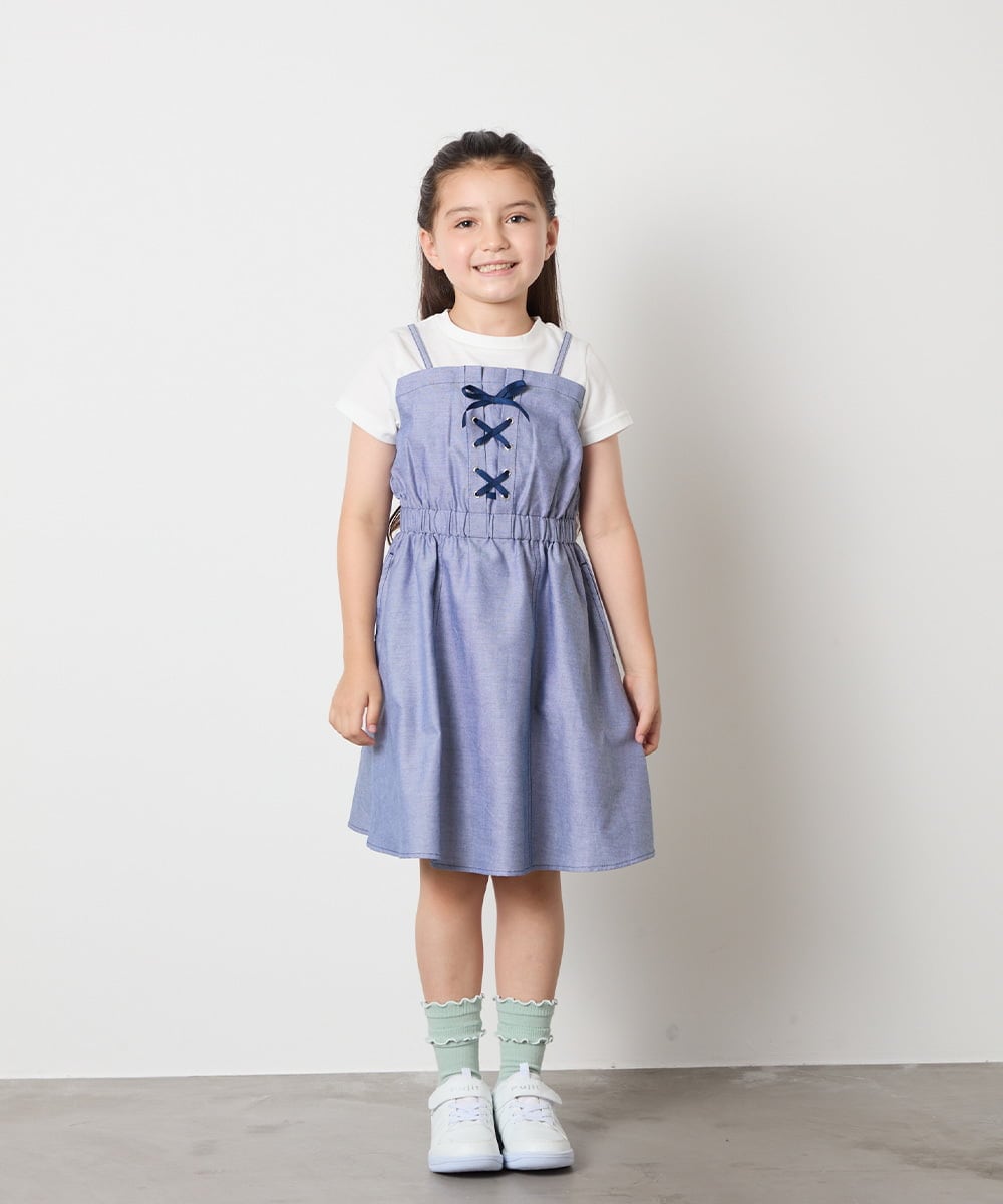 KJEHA22054 a.v.v KIDS(アー・ヴェ・ヴェ) [120-160]【接触冷感/ジメジメ対策】フロントレースアップドッキングワンピース ブラック