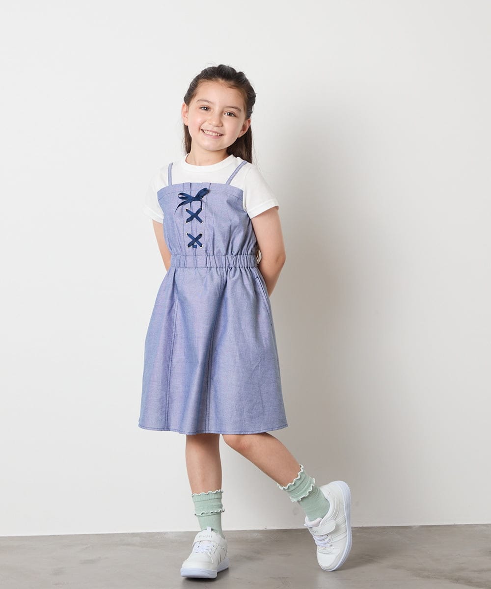 KJEHA22054 a.v.v KIDS(アー・ヴェ・ヴェ) [120-160]【接触冷感/ジメジメ対策】フロントレースアップドッキングワンピース ブラック