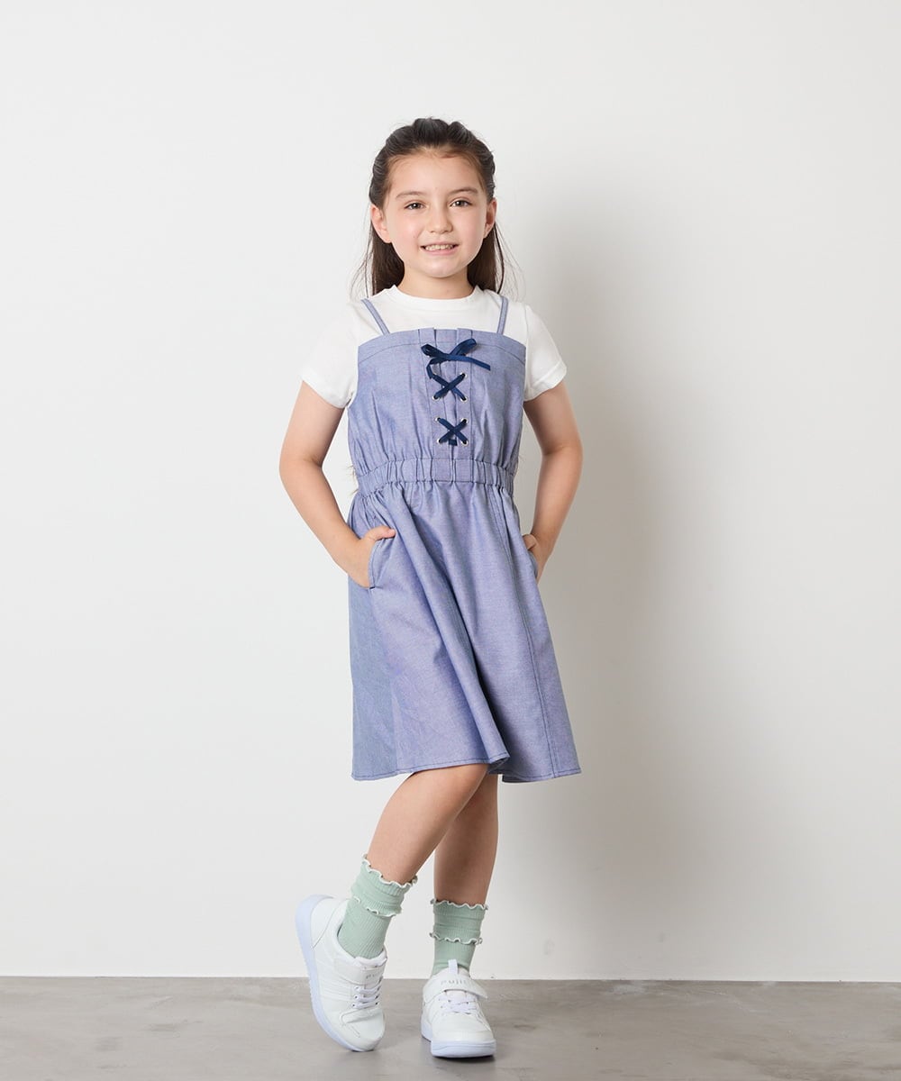 KJEHA22054 a.v.v KIDS(アー・ヴェ・ヴェ) [120-160]【接触冷感/ジメジメ対策】フロントレースアップドッキングワンピース ブラック
