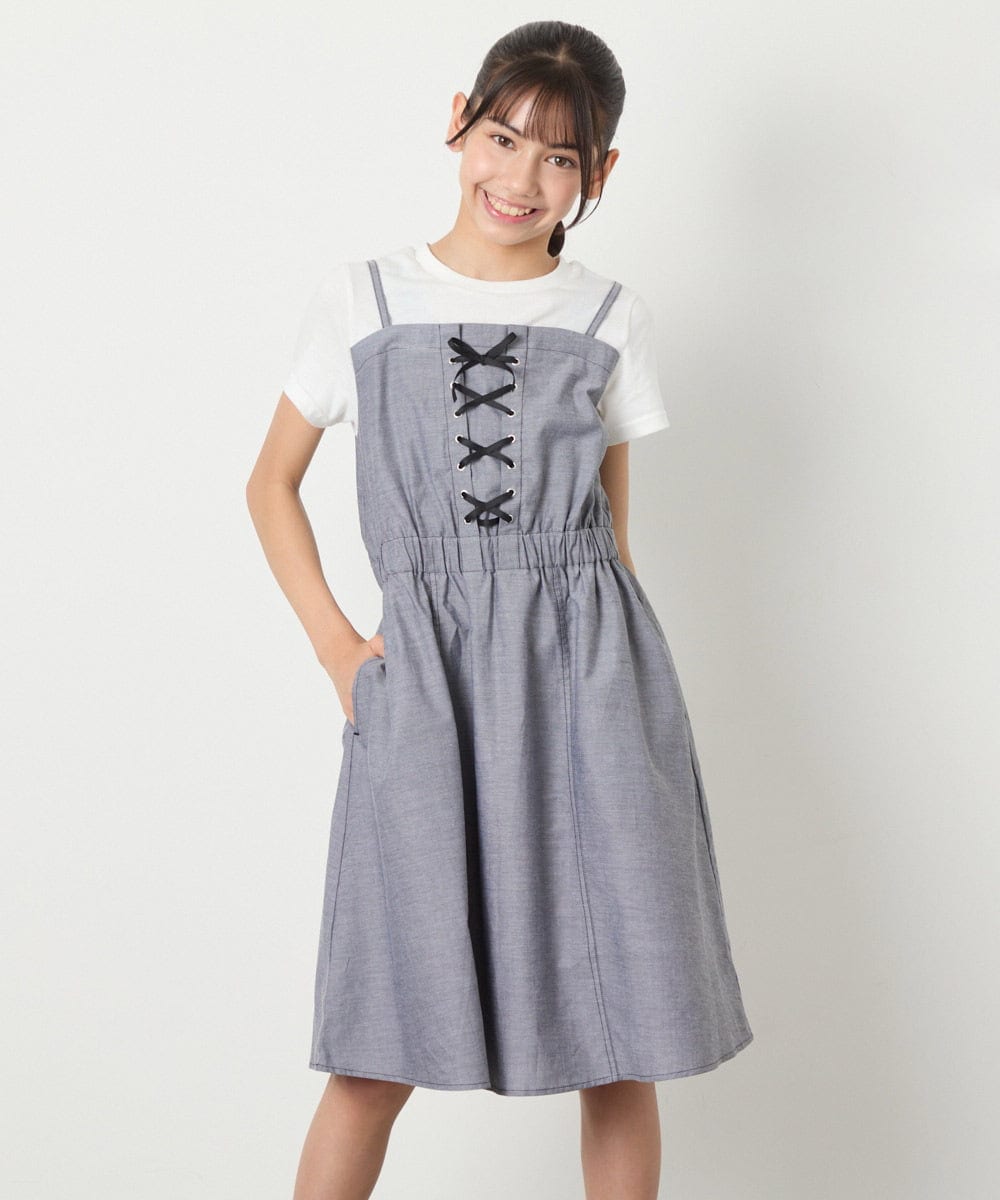 KJEHA22054 a.v.v KIDS(アー・ヴェ・ヴェ) [120-160]【接触冷感/ジメジメ対策】フロントレースアップドッキングワンピース ブラック