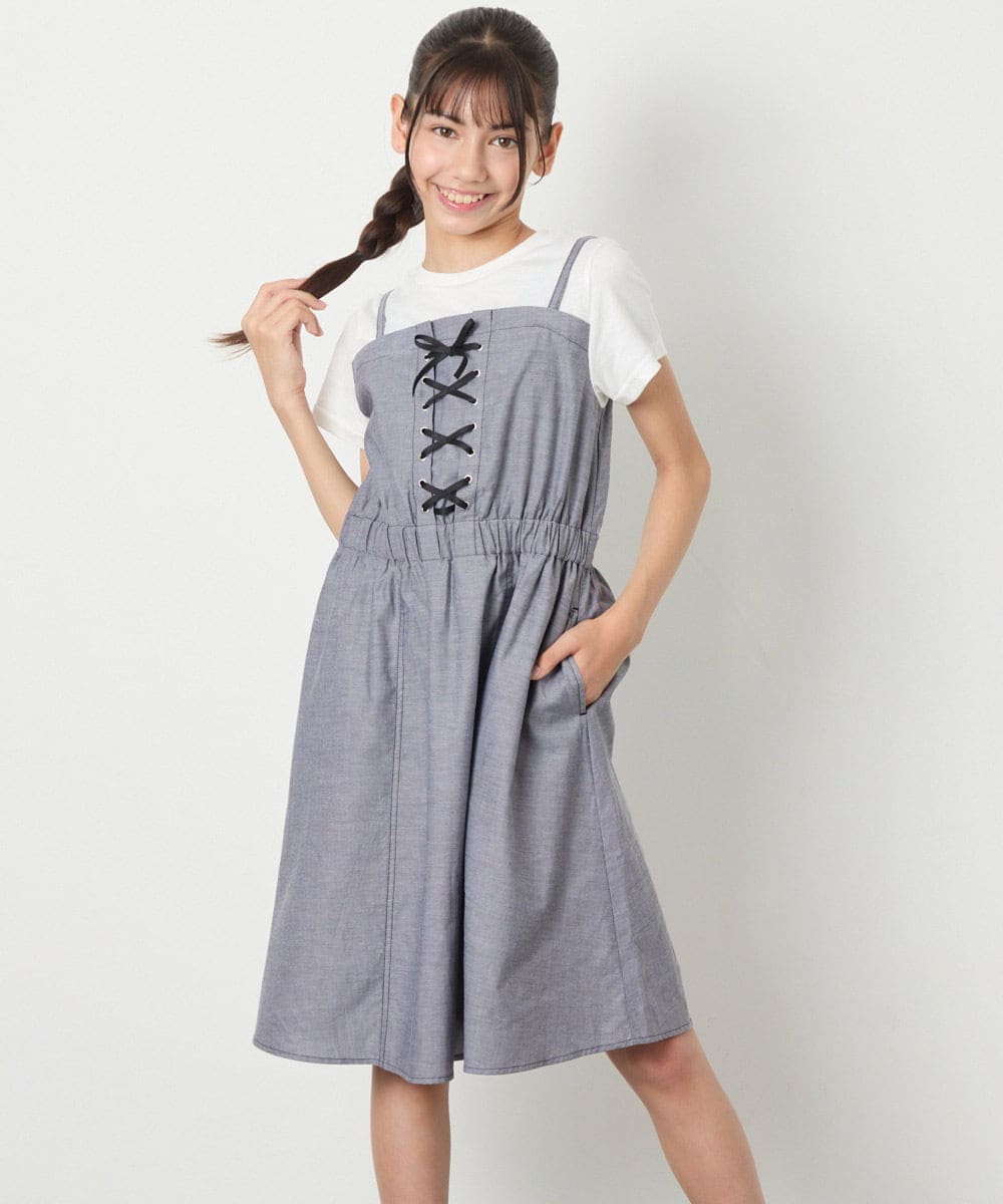 KJEHA22054 a.v.v KIDS(アー・ヴェ・ヴェ) [120-160]【接触冷感/ジメジメ対策】フロントレースアップドッキングワンピース ブラック