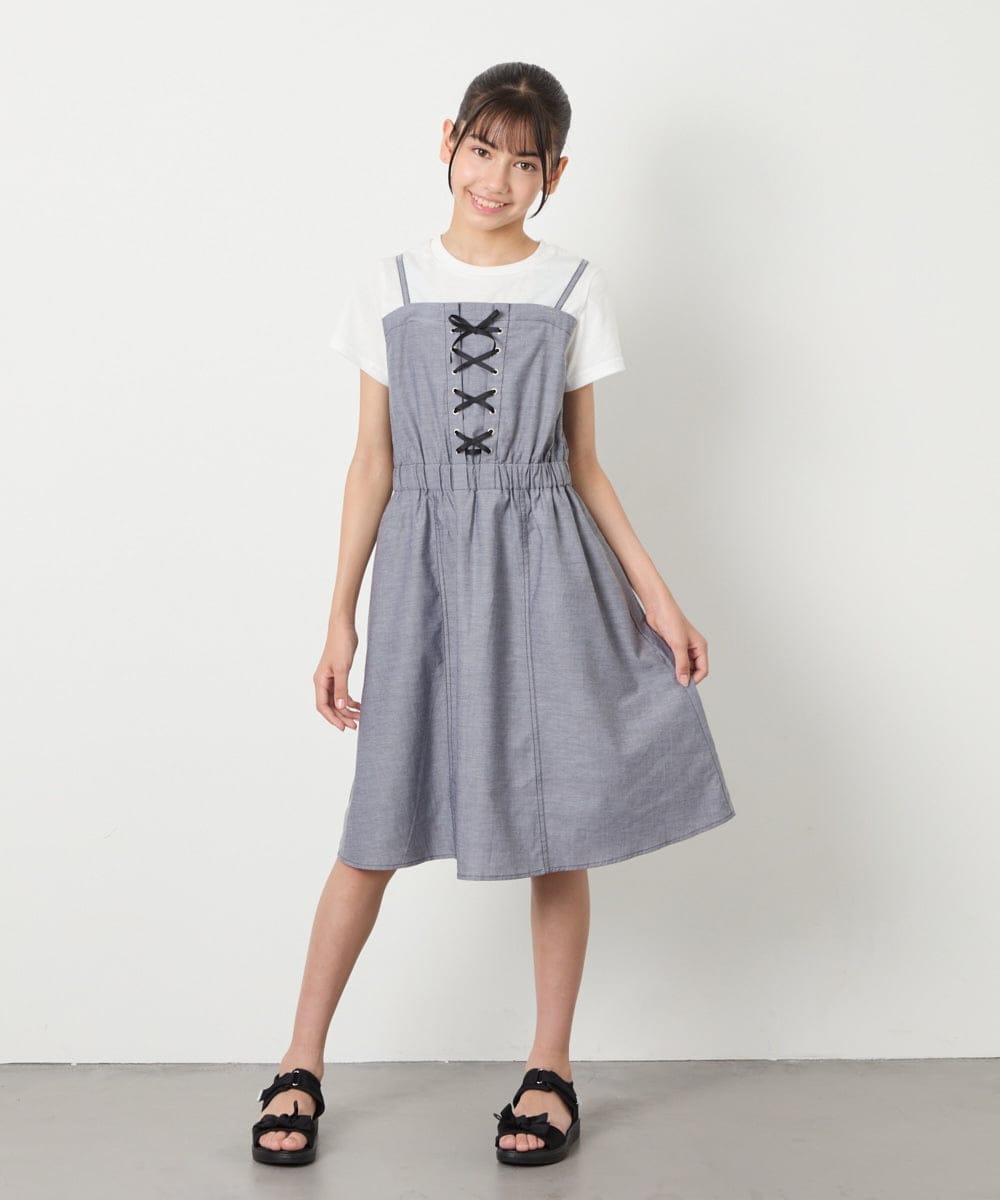KJEHA22054 a.v.v KIDS(アー・ヴェ・ヴェ) [120-160]【接触冷感/ジメジメ対策】フロントレースアップドッキングワンピース ブラック