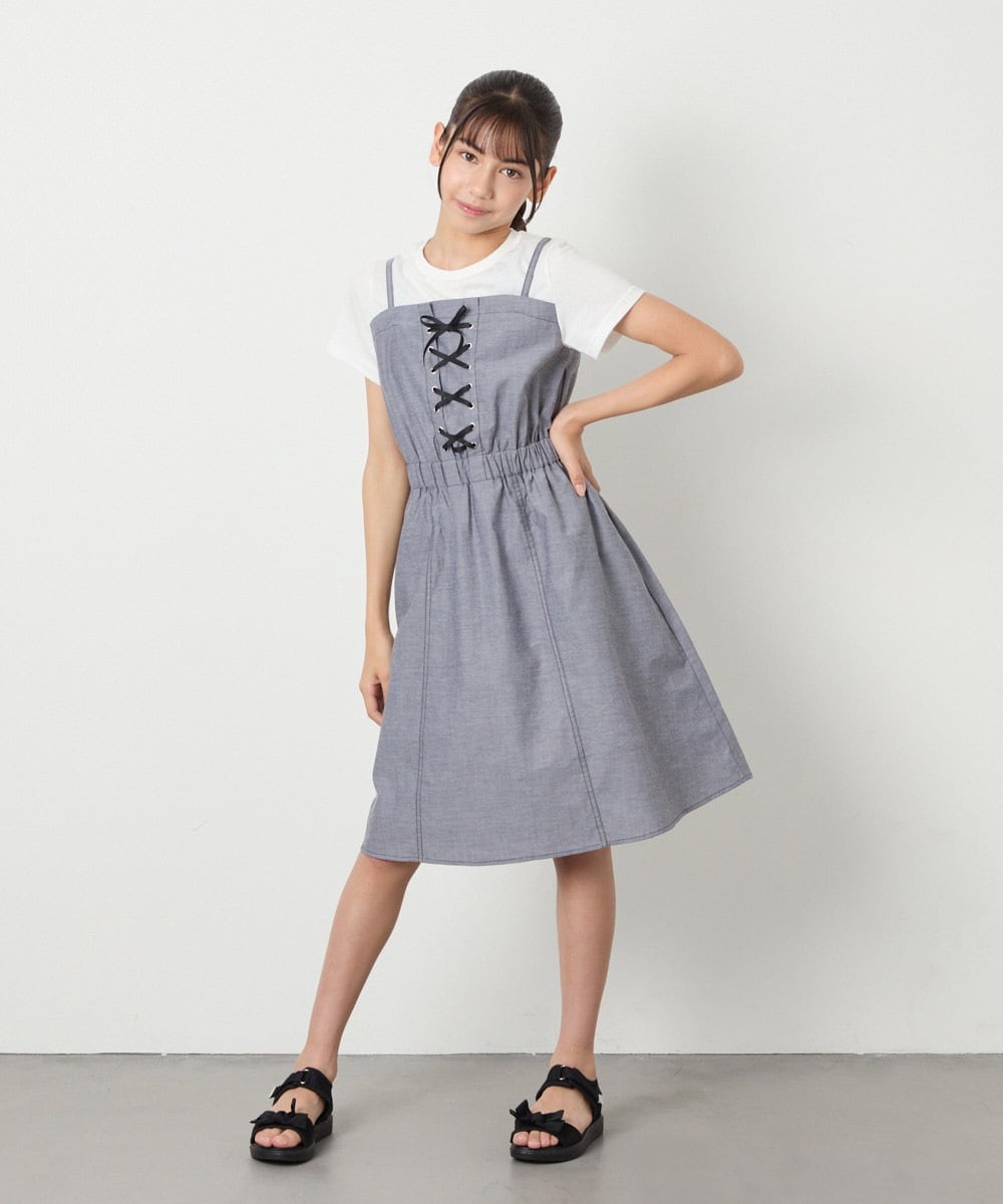 KJEHA22054 a.v.v KIDS(アー・ヴェ・ヴェ) [120-160]【接触冷感/ジメジメ対策】フロントレースアップドッキングワンピース ブラック