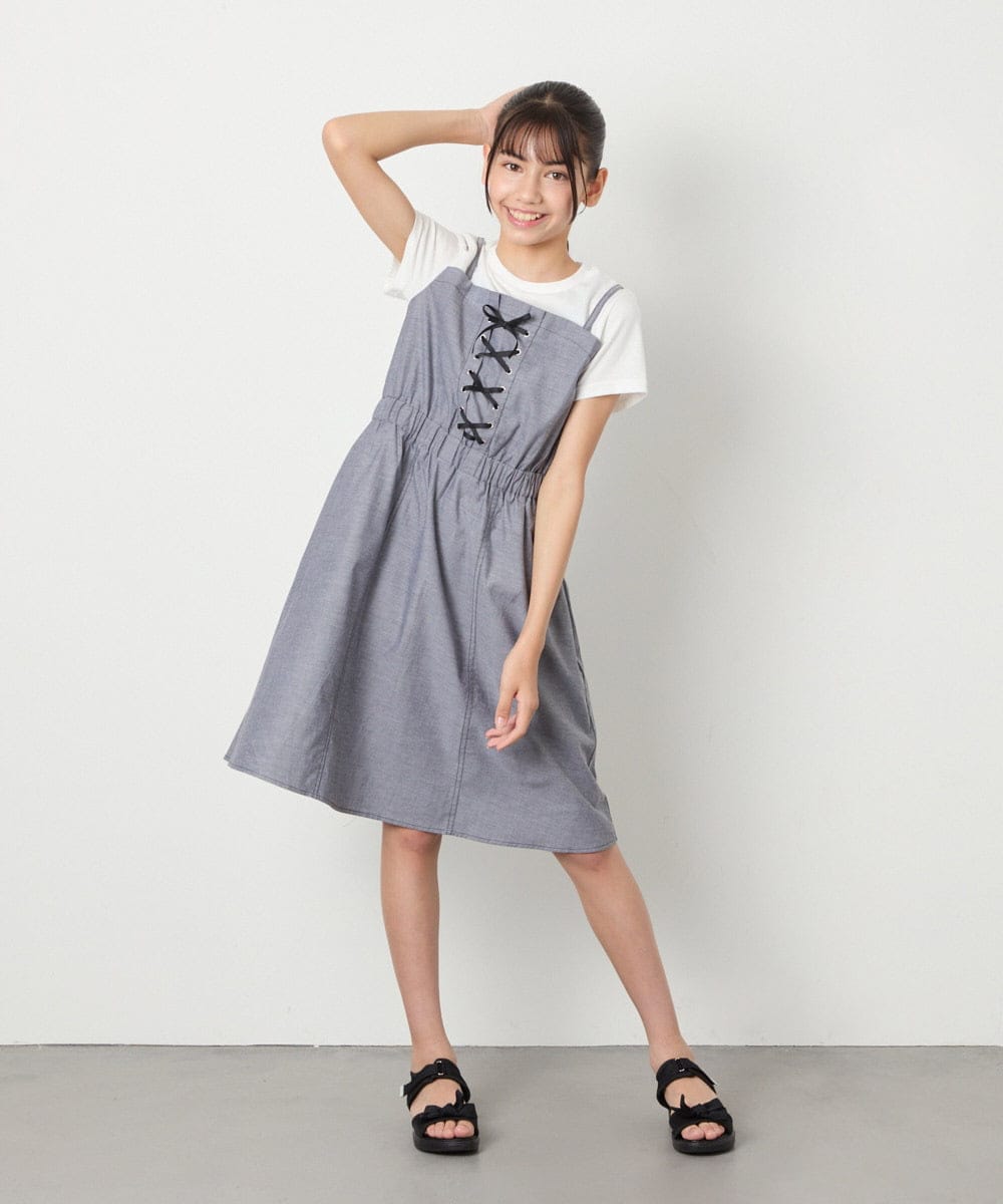 KJEHA22054 a.v.v KIDS(アー・ヴェ・ヴェ) [120-160]【接触冷感/ジメジメ対策】フロントレースアップドッキングワンピース ブラック