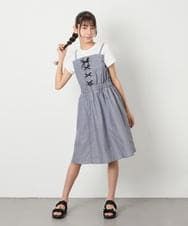 KJEHA22054 a.v.v KIDS(アー・ヴェ・ヴェ) [120-160]【接触冷感/ジメジメ対策】フロントレースアップドッキングワンピース ブラック