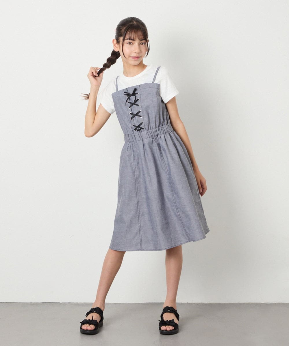 KJEHA22054 a.v.v KIDS(アー・ヴェ・ヴェ) [120-160]【接触冷感/ジメジメ対策】フロントレースアップドッキングワンピース ブラック
