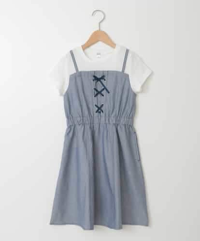 KJEHA22054 a.v.v KIDS [120-160]【接触冷感/ジメジメ対策】フロントレースアップドッキングワンピース