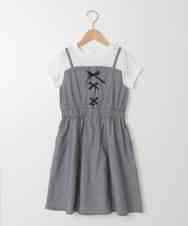 KJEHA22054 a.v.v KIDS(アー・ヴェ・ヴェ) [120-160]【接触冷感/ジメジメ対策】フロントレースアップドッキングワンピース ブラック