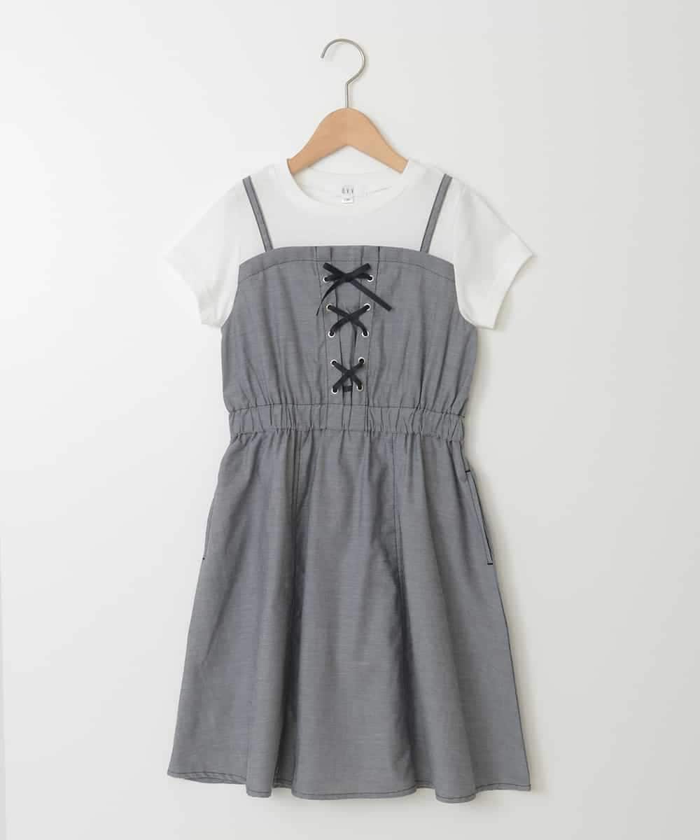 KJEHA22054 a.v.v KIDS(アー・ヴェ・ヴェ) [120-160]【接触冷感/ジメジメ対策】フロントレースアップドッキングワンピース ブラック