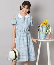 KJEHA42059 a.v.v KIDS(アー・ヴェ・ヴェ) [120-160]衿付きオフショルワンピース ライトブルー