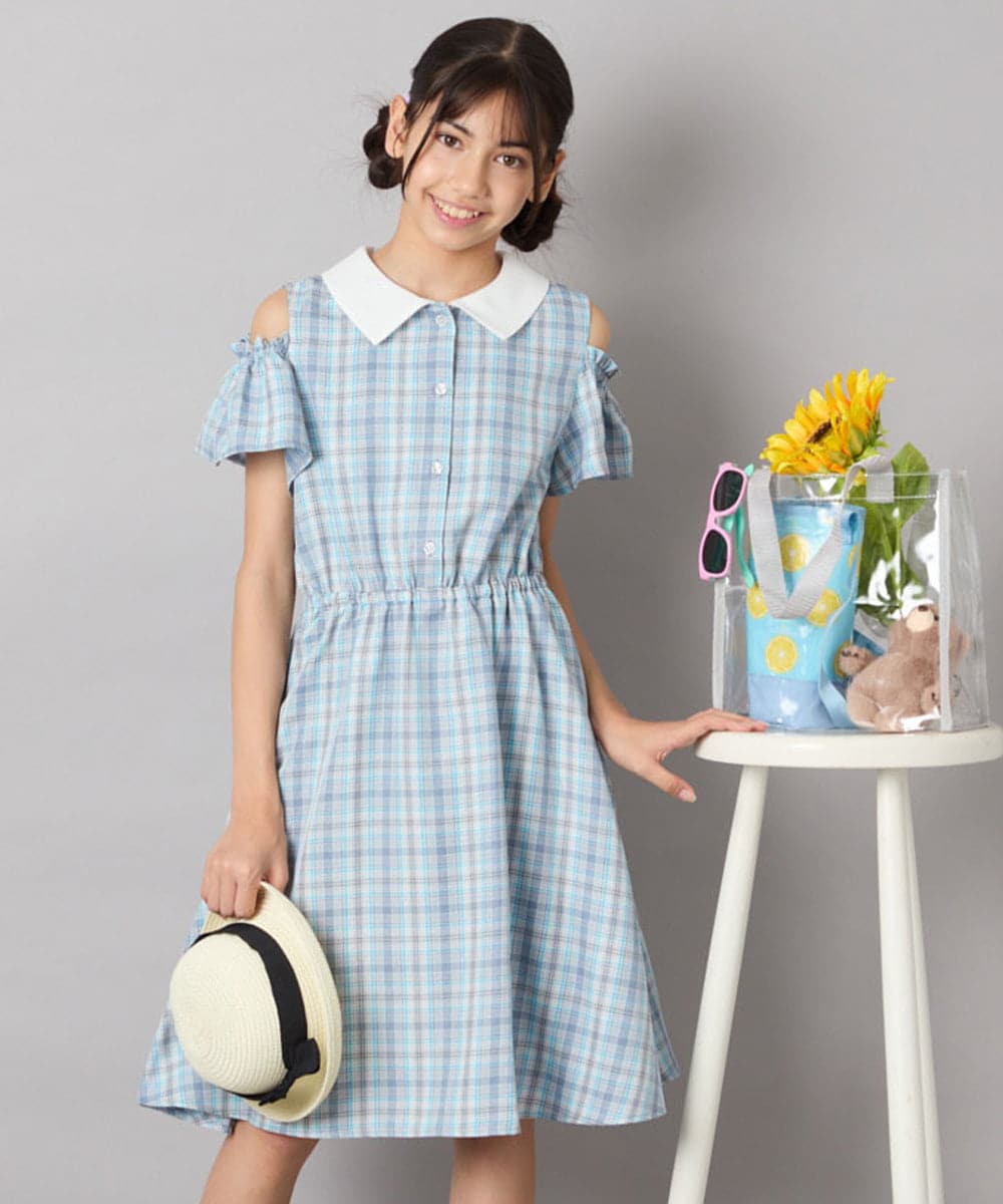 KJEHA42059 a.v.v KIDS [120-160]衿付きオフショルワンピース