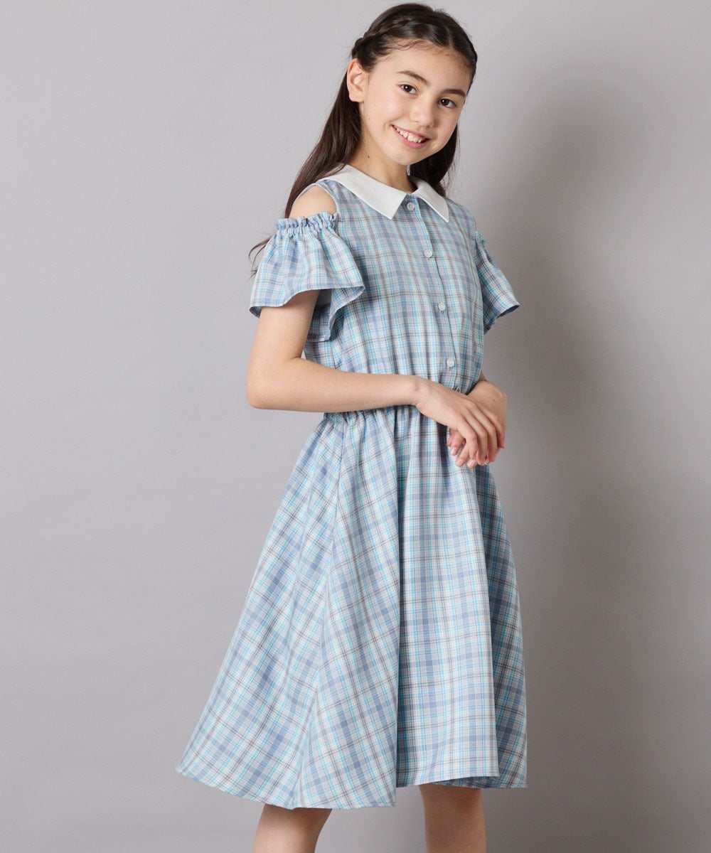 KJEHA42059 a.v.v KIDS(アー・ヴェ・ヴェ) [120-160]衿付きオフショルワンピース ラベンダー
