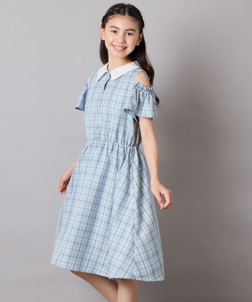 KJEHA42059 a.v.v KIDS(アー・ヴェ・ヴェ) [120-160]衿付きオフショルワンピース ラベンダー