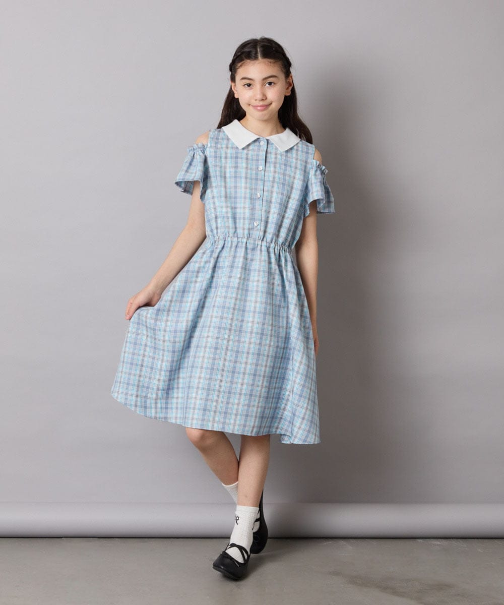 KJEHA42059 a.v.v KIDS(アー・ヴェ・ヴェ) [120-160]衿付きオフショルワンピース ラベンダー