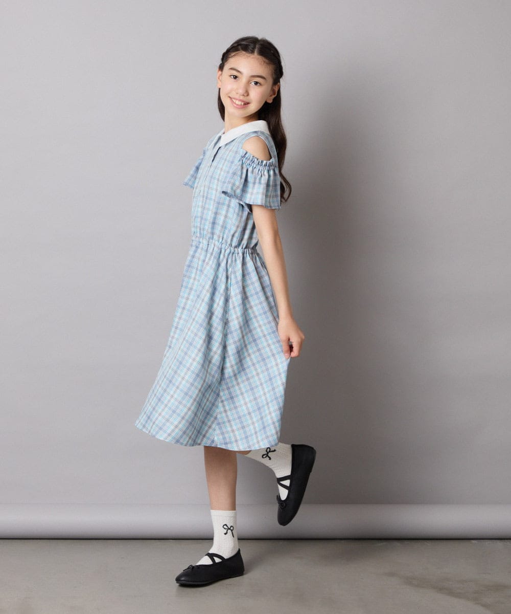 KJEHA42059 a.v.v KIDS(アー・ヴェ・ヴェ) [120-160]衿付きオフショルワンピース ラベンダー