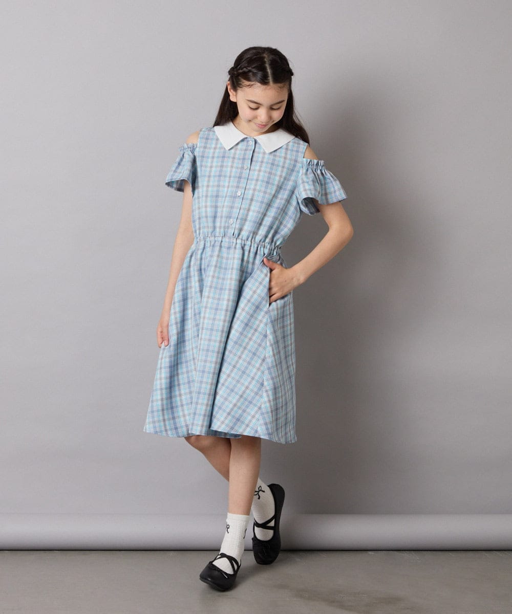 KJEHA42059 a.v.v KIDS(アー・ヴェ・ヴェ) [120-160]衿付きオフショルワンピース ラベンダー