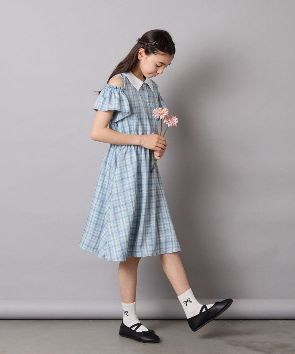 KJEHA42059 a.v.v KIDS(アー・ヴェ・ヴェ) [120-160]衿付きオフショルワンピース ラベンダー