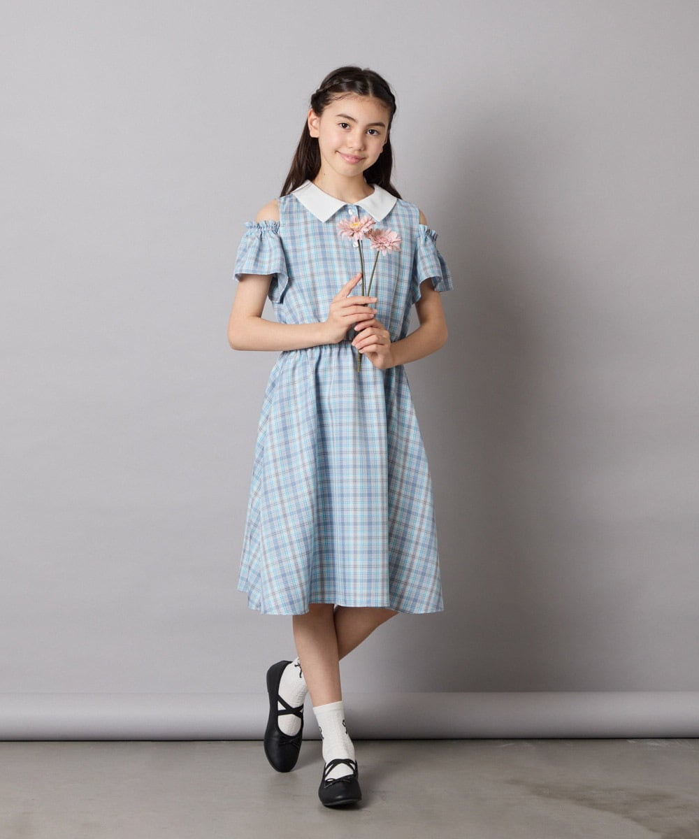 KJEHA42059 a.v.v KIDS(アー・ヴェ・ヴェ) [120-160]衿付きオフショルワンピース ラベンダー