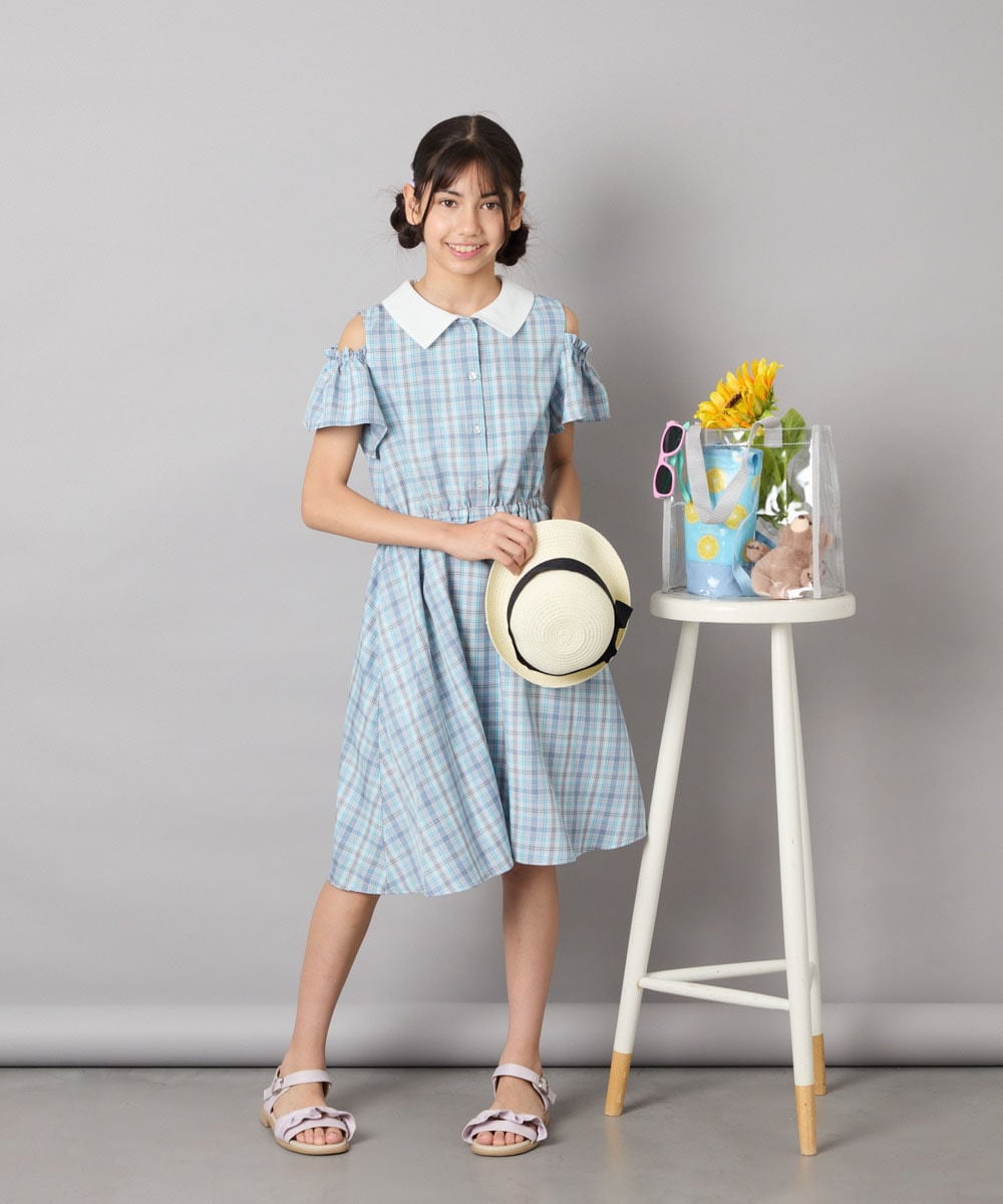 KJEHA42059 a.v.v KIDS(アー・ヴェ・ヴェ) [120-160]衿付きオフショルワンピース ラベンダー