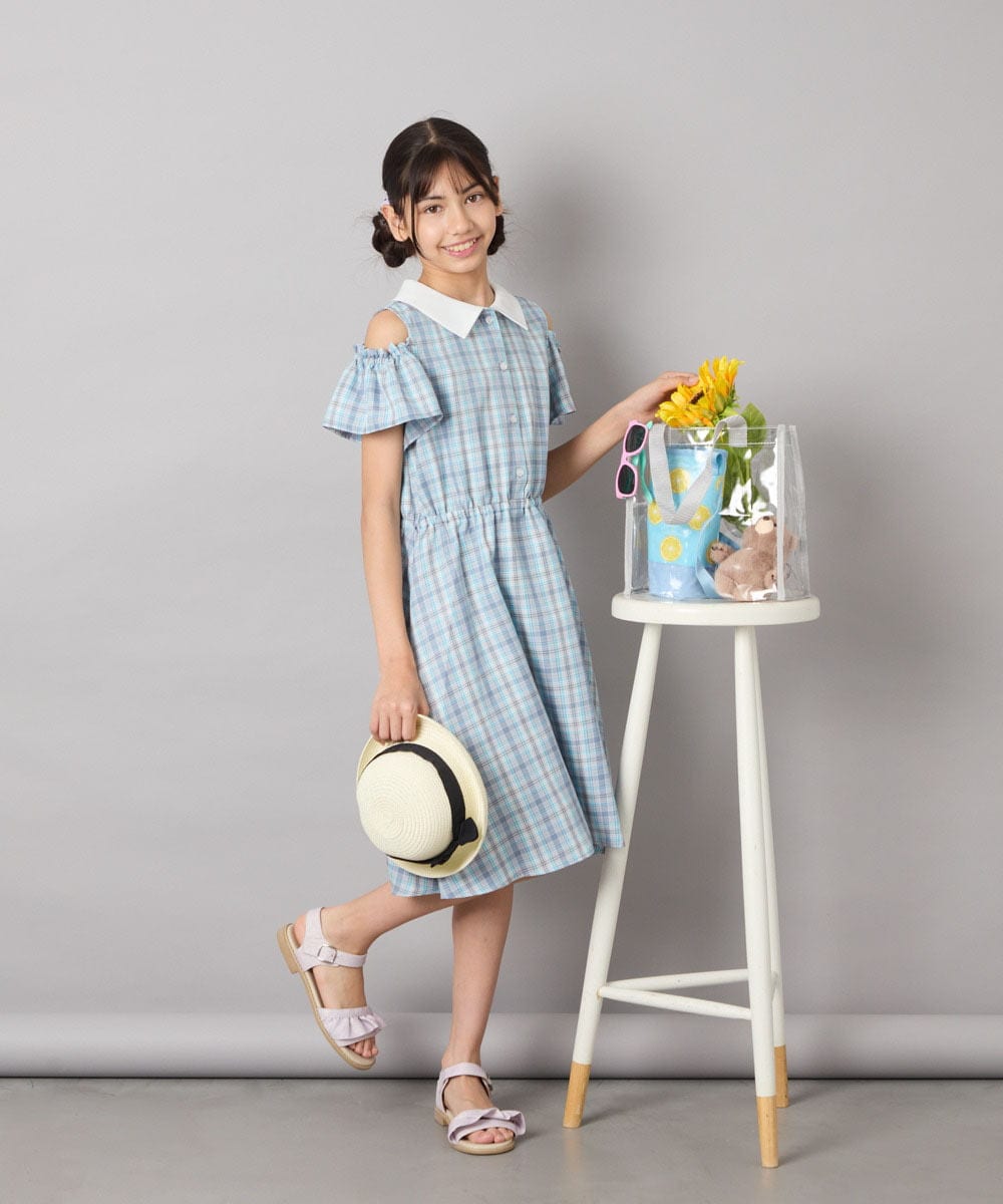 KJEHA42059 a.v.v KIDS(アー・ヴェ・ヴェ) [120-160]衿付きオフショルワンピース ラベンダー