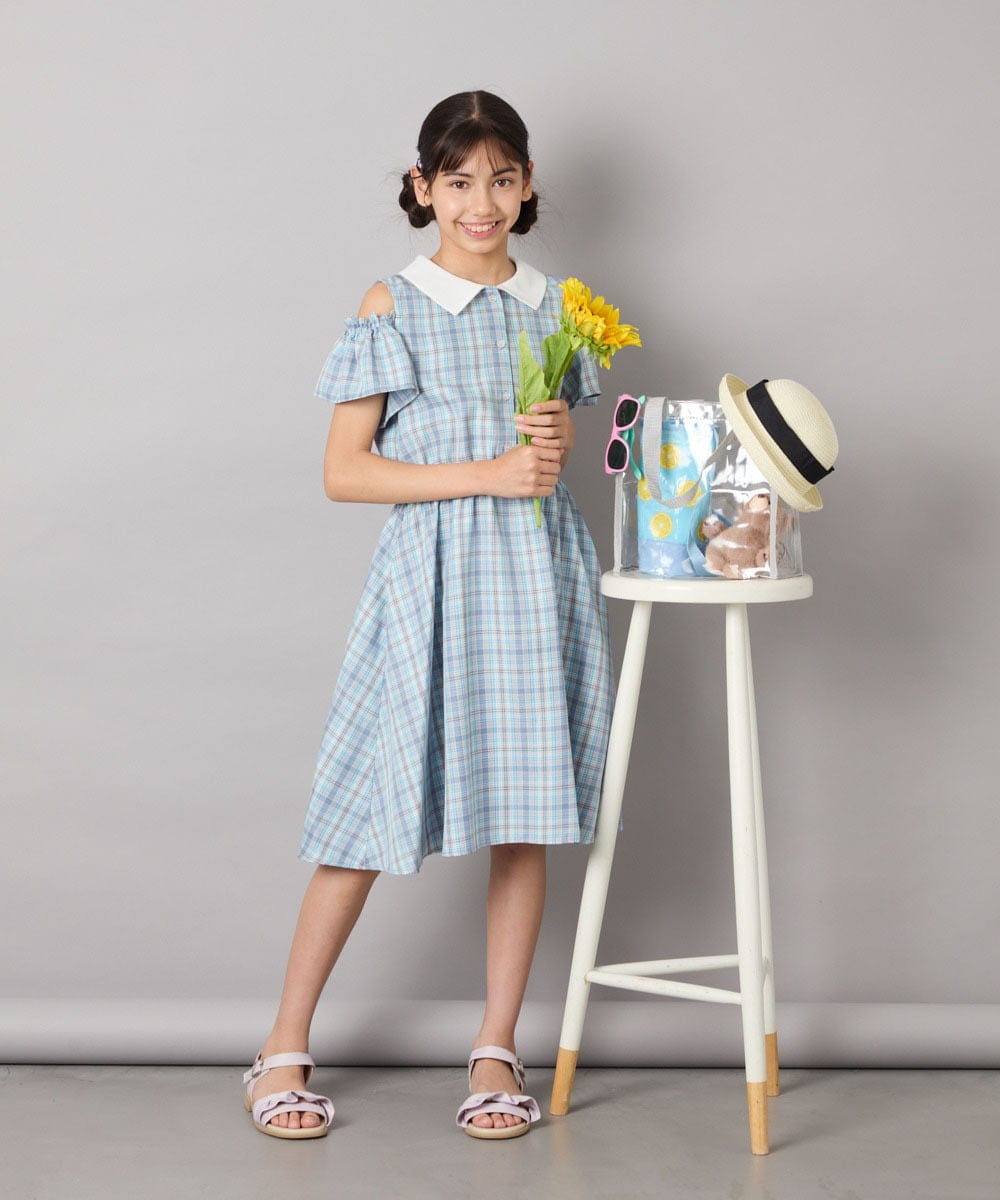 KJEHA42059 a.v.v KIDS(アー・ヴェ・ヴェ) [120-160]衿付きオフショルワンピース ラベンダー