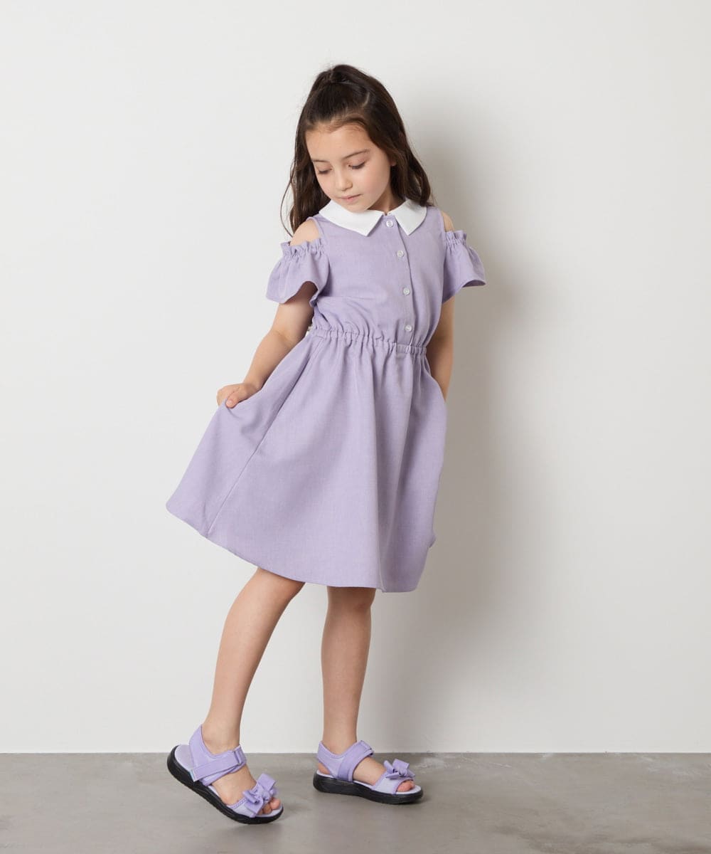 KJEHA42059 a.v.v KIDS(アー・ヴェ・ヴェ) [120-160]衿付きオフショルワンピース ラベンダー