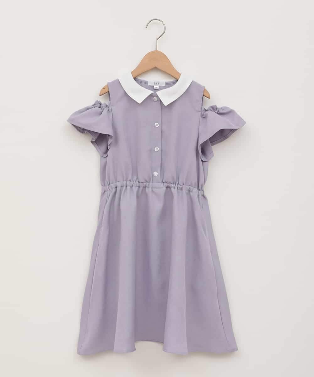 KJEHA42059 a.v.v KIDS(アー・ヴェ・ヴェ) [120-160]衿付きオフショルワンピース ラベンダー