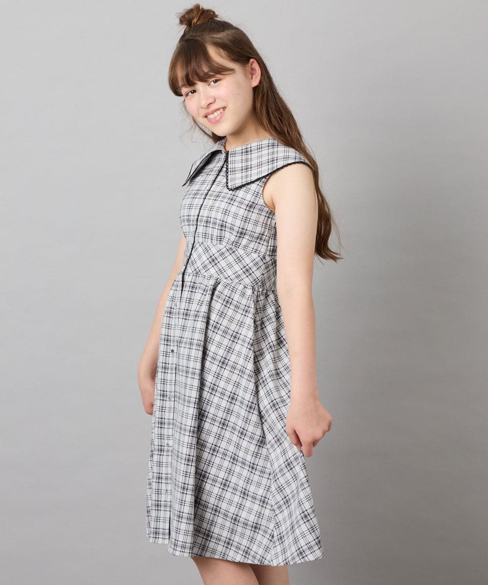 KJEHD75059 a.v.v KIDS(アー・ヴェ・ヴェ) [130-160]【冷感/洗える】ビッグ襟ワンピース ブラック