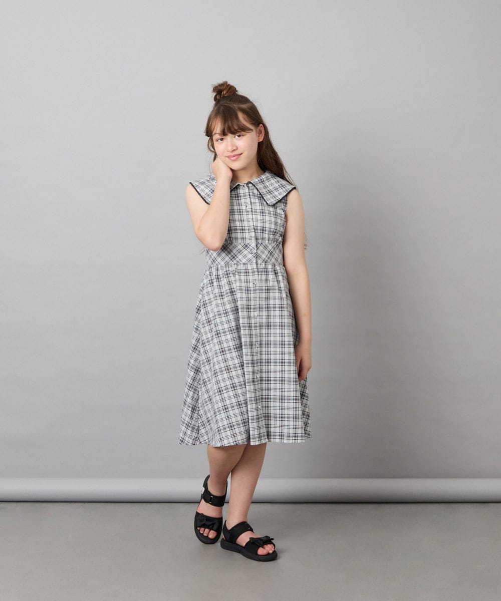 KJEHD75059 a.v.v KIDS(アー・ヴェ・ヴェ) [130-160]【冷感/洗える】ビッグ襟ワンピース ブラック