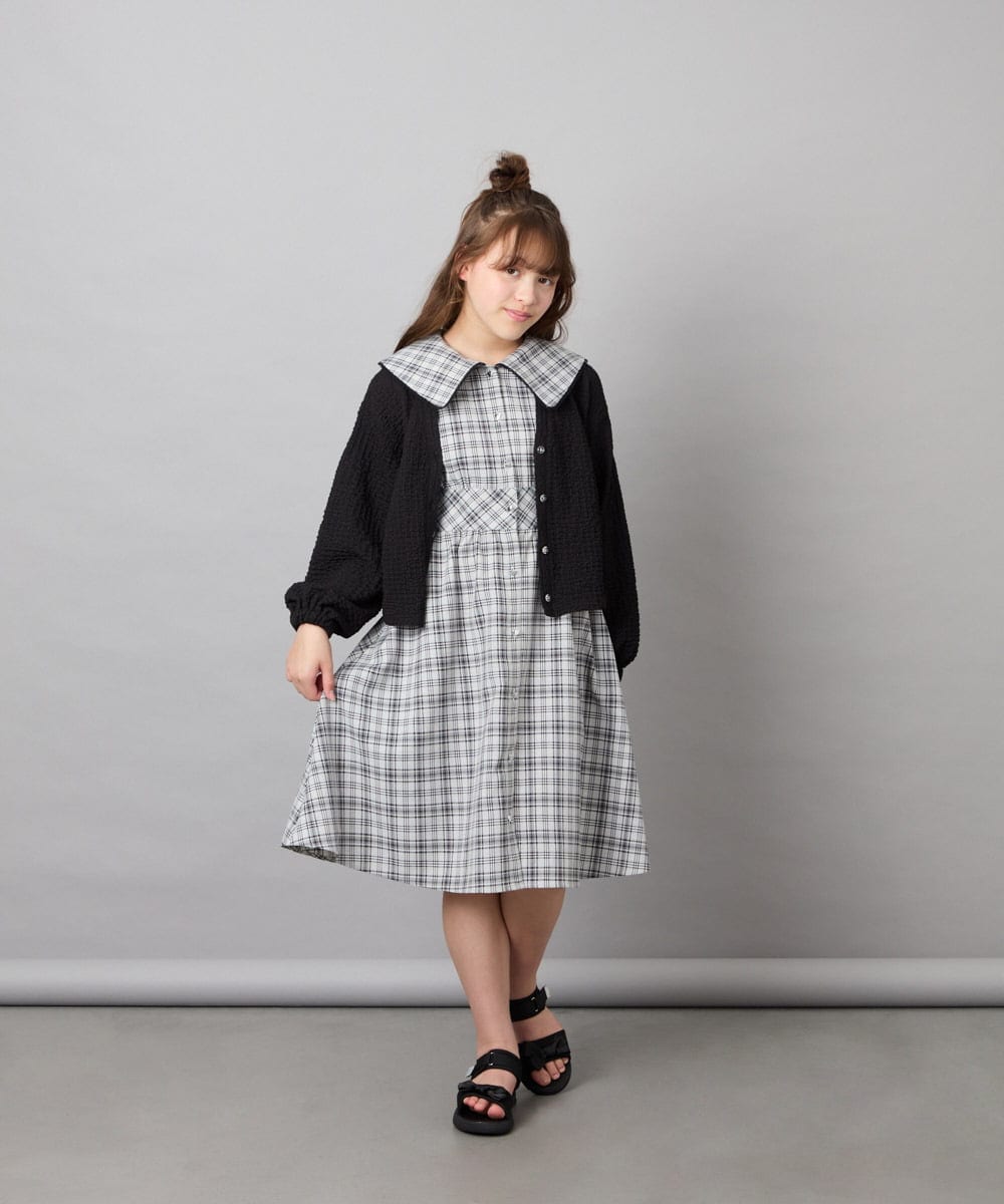 KJEHD75059 a.v.v KIDS(アー・ヴェ・ヴェ) [130-160]【冷感/洗える】ビッグ襟ワンピース ブラック