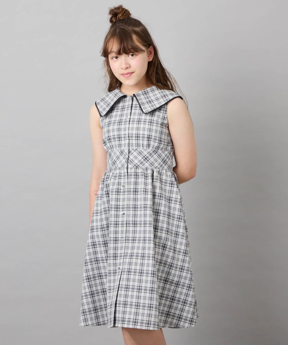 KJEHD75059 a.v.v KIDS(アー・ヴェ・ヴェ) [130-160]【冷感/洗える】ビッグ襟ワンピース ブラック