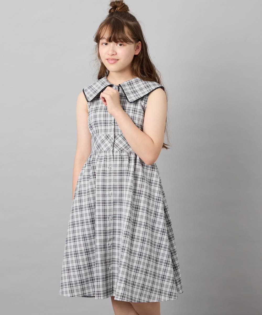 KJEHD75059 a.v.v KIDS(アー・ヴェ・ヴェ) [130-160]【冷感/洗える】ビッグ襟ワンピース ブラック