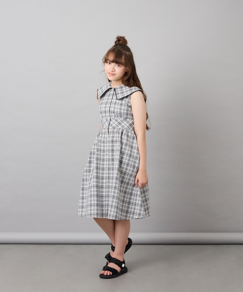 KJEHD75059 a.v.v KIDS(アー・ヴェ・ヴェ) [130-160]【冷感/洗える】ビッグ襟ワンピース ブラック