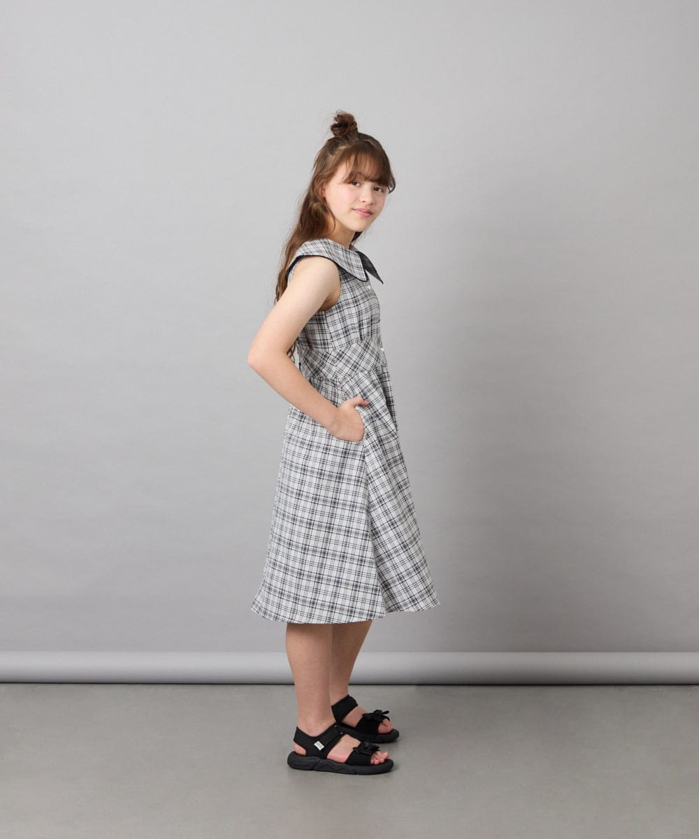 KJEHD75059 a.v.v KIDS(アー・ヴェ・ヴェ) [130-160]【冷感/洗える】ビッグ襟ワンピース ブラック