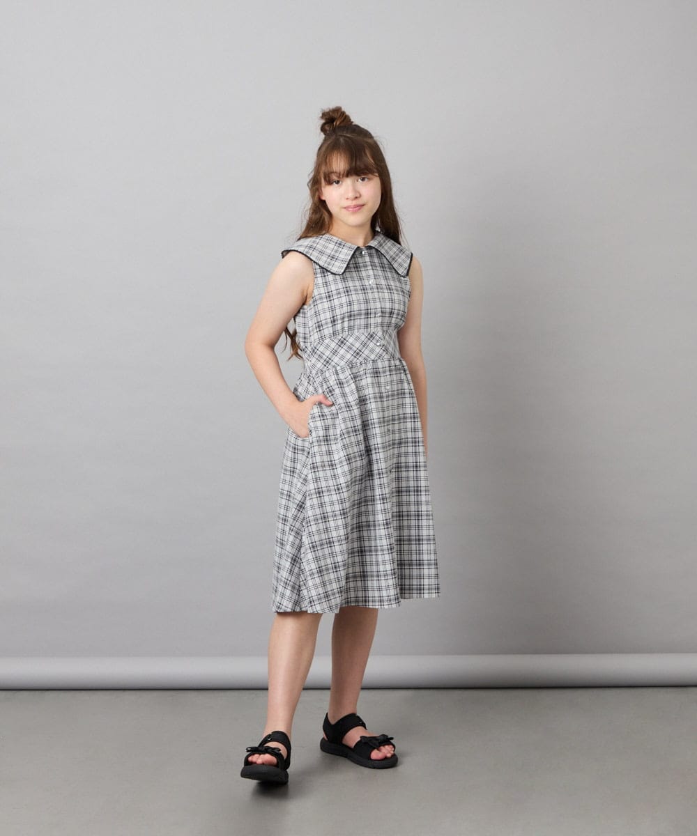 KJEHD75059 a.v.v KIDS(アー・ヴェ・ヴェ) [130-160]【冷感/洗える】ビッグ襟ワンピース ブラック
