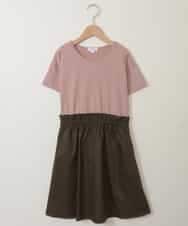 KJEHJ42029 a.v.v KIDS(アー・ヴェ・ヴェ) [100-130]ドッキングワンピース[WEB限定サイズ] カーキ