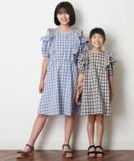 KJEHM02044 a.v.v KIDS(アー・ヴェ・ヴェ) [100-130]肩あきフリルチェック柄ワンピース ブラック
