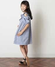 KJEHM02044 a.v.v KIDS(アー・ヴェ・ヴェ) [100-130]肩あきフリルチェック柄ワンピース ブラック