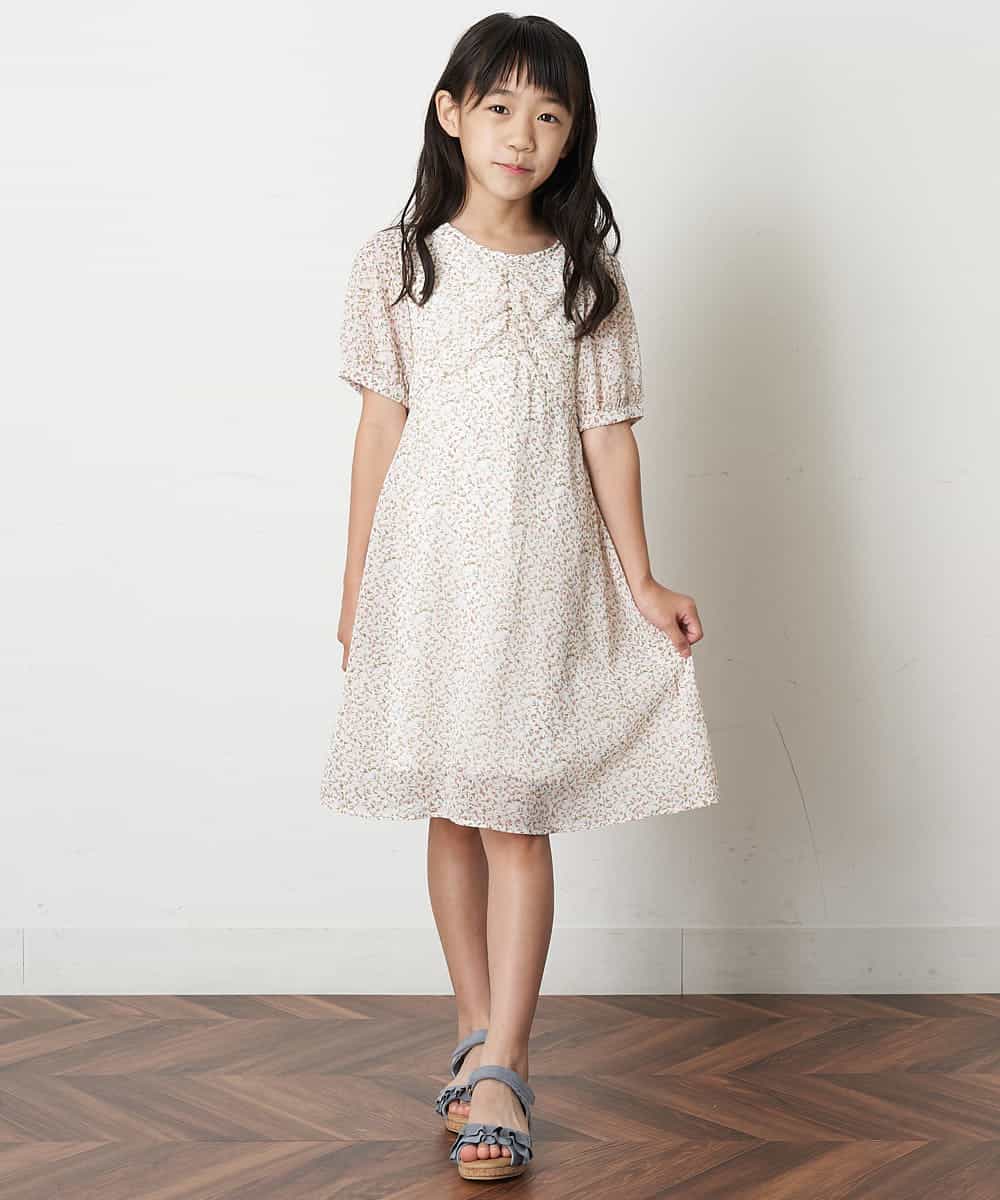 KJEHM03039 a.v.v KIDS(アー・ヴェ・ヴェ) [120-130]フラワープリントギャザーワンピース ホワイト