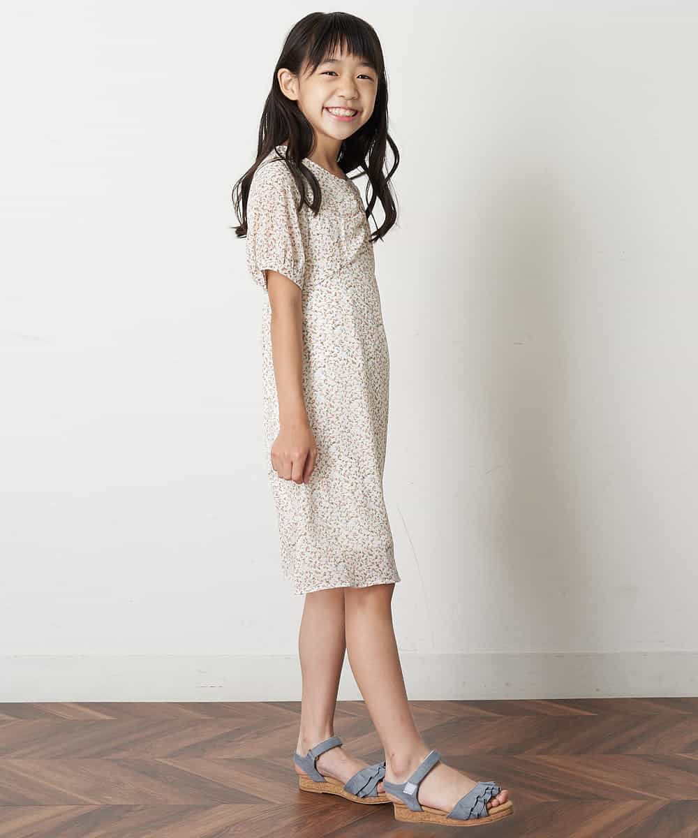 KJEHM03039 a.v.v KIDS(アー・ヴェ・ヴェ) [120-130]フラワープリントギャザーワンピース ホワイト