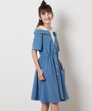 KJEHV20039 a.v.v KIDS(アー・ヴェ・ヴェ) [100-130]レイヤード風オフショルワンピース ライトブルー