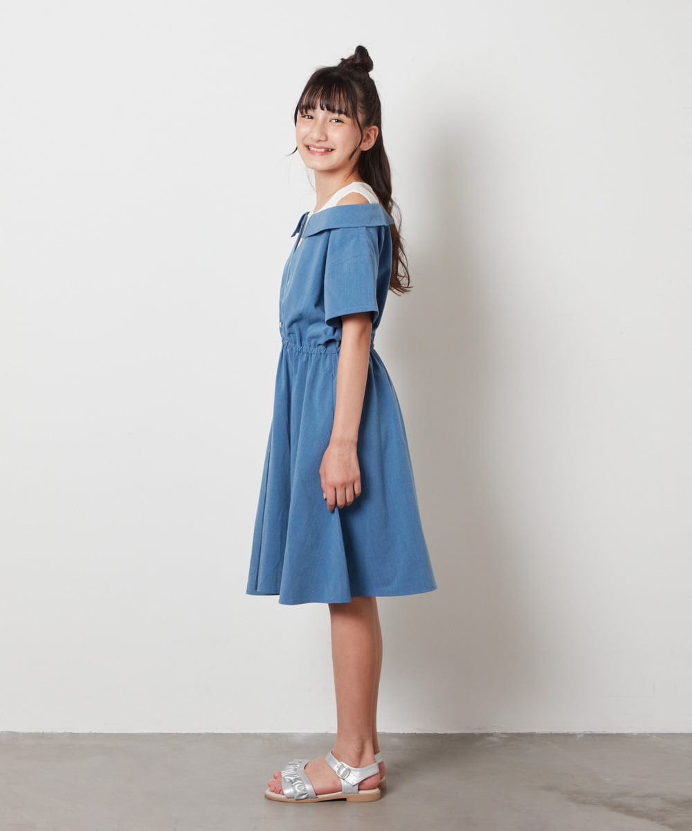 KJEHV20039 a.v.v KIDS(アー・ヴェ・ヴェ) [100-130]レイヤード風オフショルワンピース ブラック