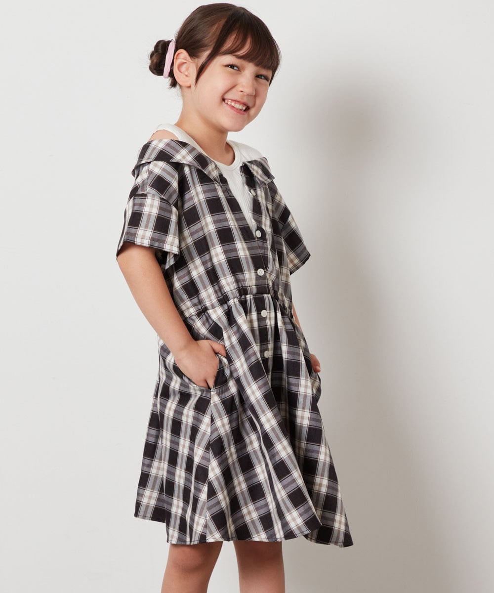 KJEHV20039 a.v.v KIDS(アー・ヴェ・ヴェ) [100-130]レイヤード風オフショルワンピース ブラック