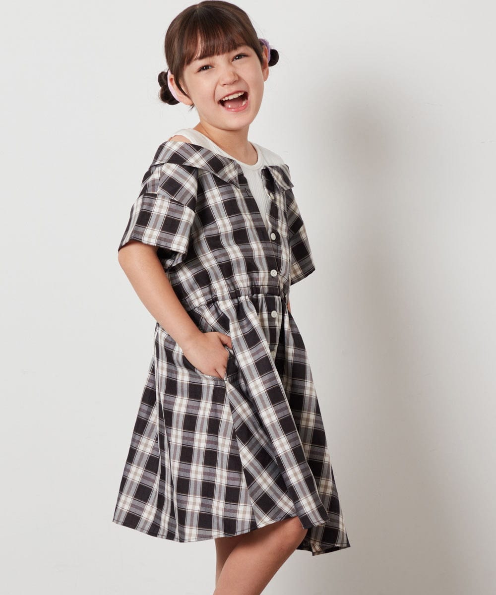 KJEHV20039 a.v.v KIDS(アー・ヴェ・ヴェ) [100-130]レイヤード風オフショルワンピース ブラック