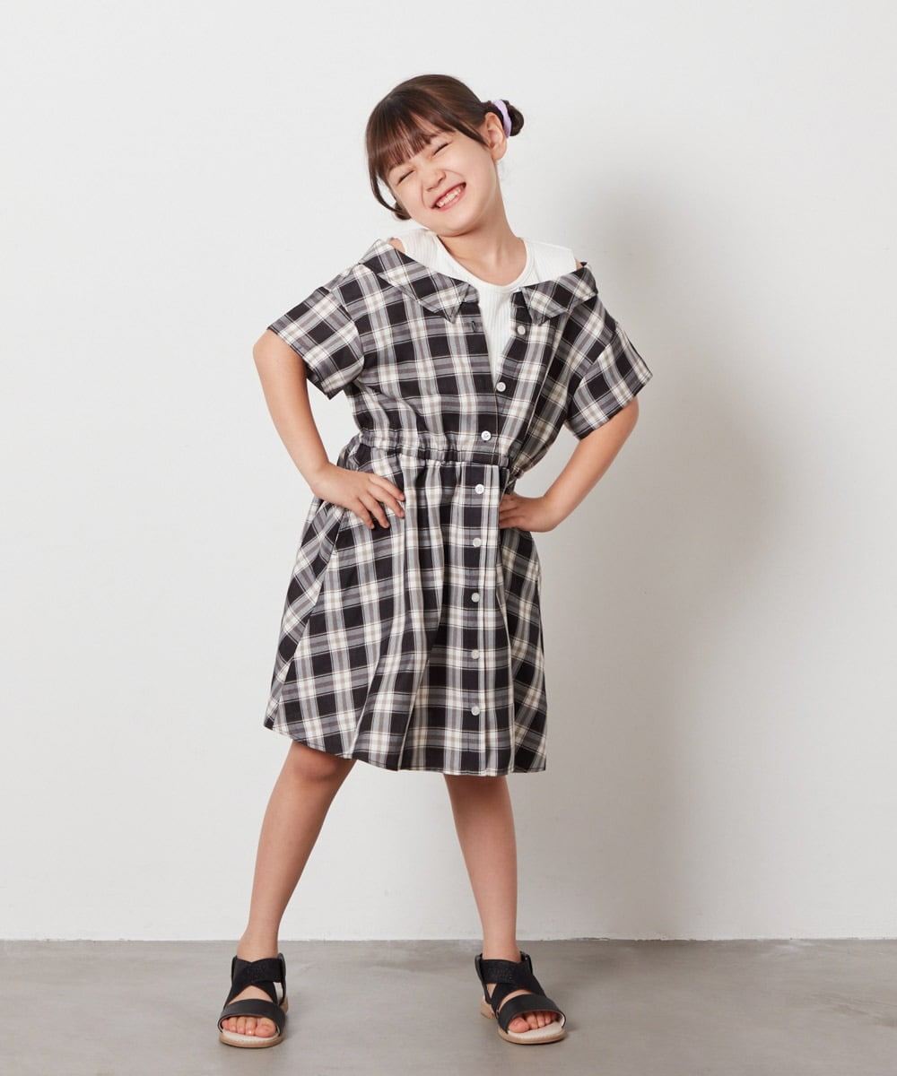 KJEHV20039 a.v.v KIDS(アー・ヴェ・ヴェ) [100-130]レイヤード風オフショルワンピース ブラック