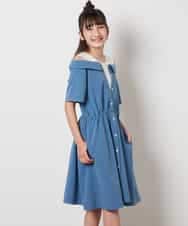 KJEHV20044 a.v.v KIDS(アー・ヴェ・ヴェ) [100-130]レイヤード風オフショルワンピース ライトブルー