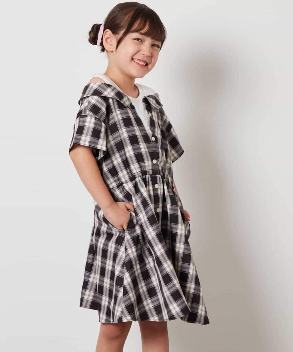 KJEHV20044 a.v.v KIDS(アー・ヴェ・ヴェ) [100-130]レイヤード風オフショルワンピース ブラック