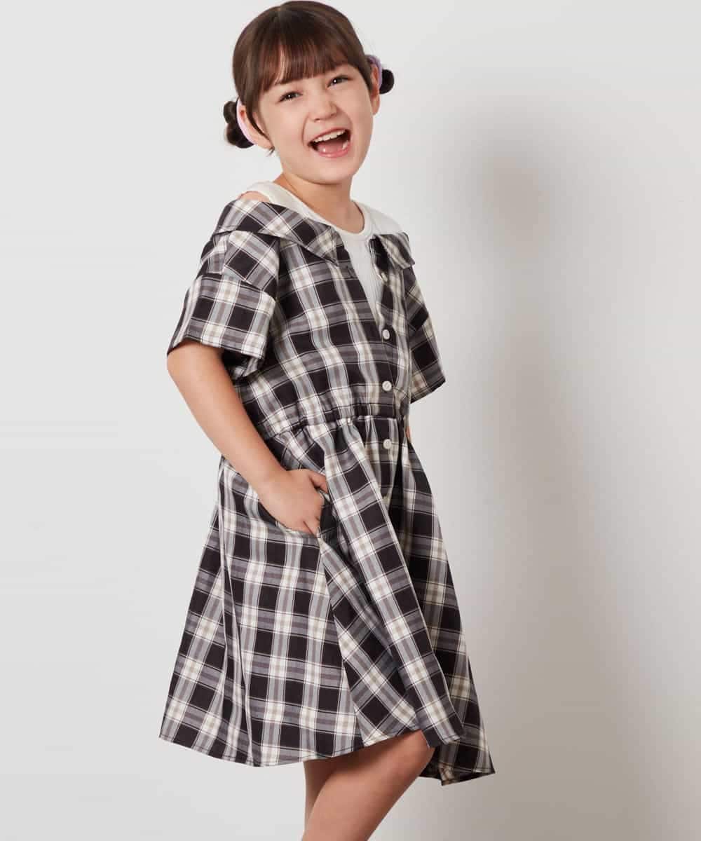 KJEHV20044 a.v.v KIDS(アー・ヴェ・ヴェ) [100-130]レイヤード風オフショルワンピース ブラック
