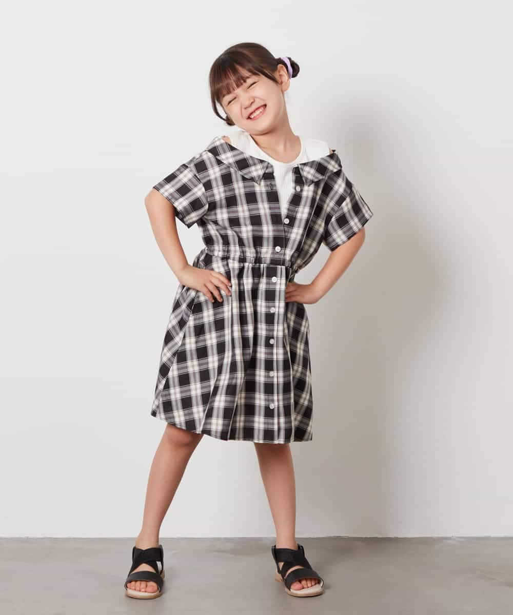 KJEHV20044 a.v.v KIDS(アー・ヴェ・ヴェ) [100-130]レイヤード風オフショルワンピース ブラック