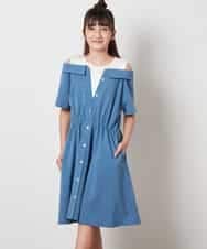 KJEHV20044 a.v.v KIDS(アー・ヴェ・ヴェ) [100-130]レイヤード風オフショルワンピース ブラック